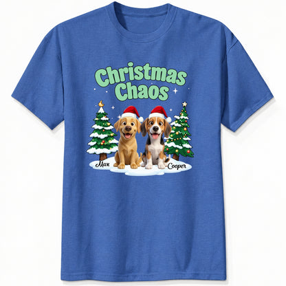 Funny Personalized Multi-Dog Christmas Shirt, Custom Pet Christmas Chaos Holiday T-Shirt FSDM82
