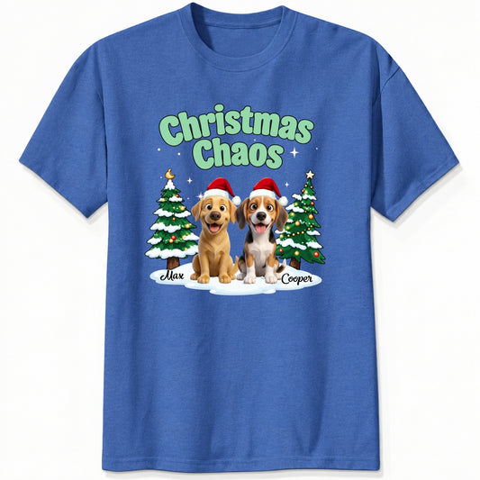 Funny Personalized Multi-Dog Christmas Shirt, Custom Pet Christmas Chaos Holiday T-Shirt FSDM82