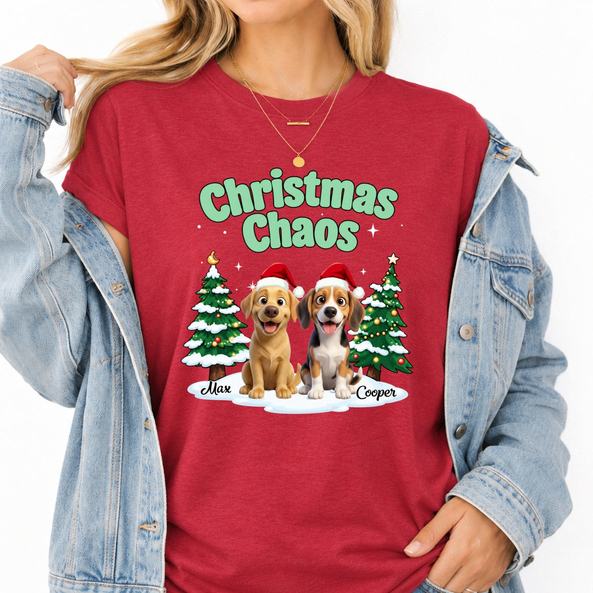 Funny Personalized Multi-Dog Christmas Shirt, Custom Pet Christmas Chaos Holiday T-Shirt FSDM82