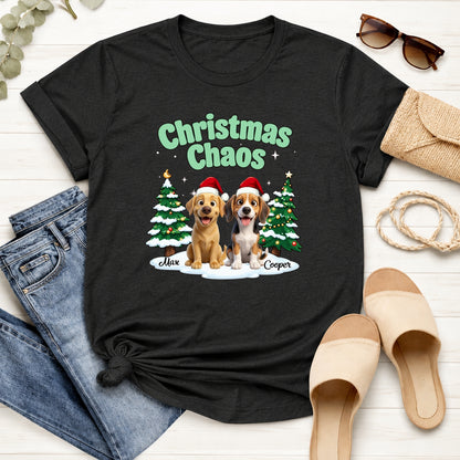 Funny Personalized Multi-Dog Christmas Shirt, Custom Pet Christmas Chaos Holiday T-Shirt FSDM82