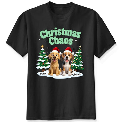 Funny Personalized Multi-Dog Christmas Shirt, Custom Pet Christmas Chaos Holiday T-Shirt FSDM82