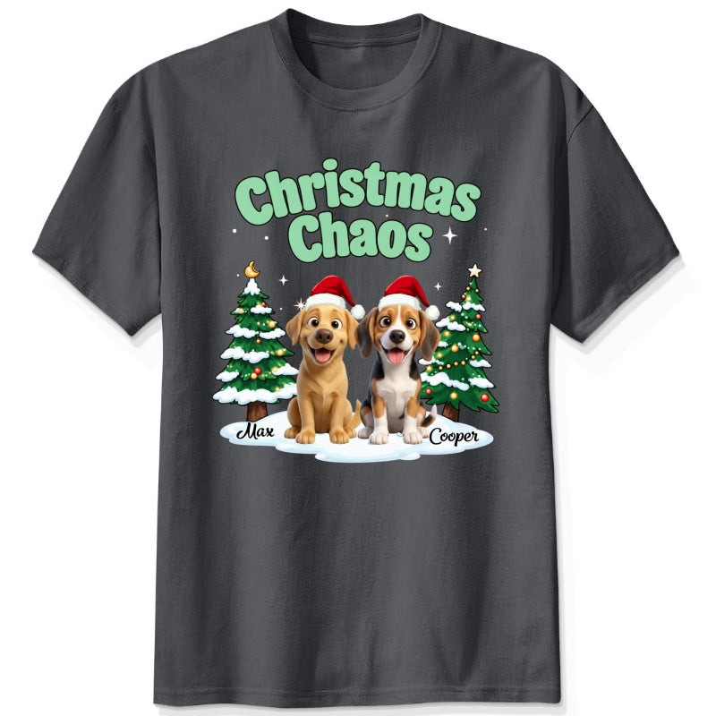 Funny Personalized Multi-Dog Christmas Shirt, Custom Pet Christmas Chaos Holiday T-Shirt FSDM82