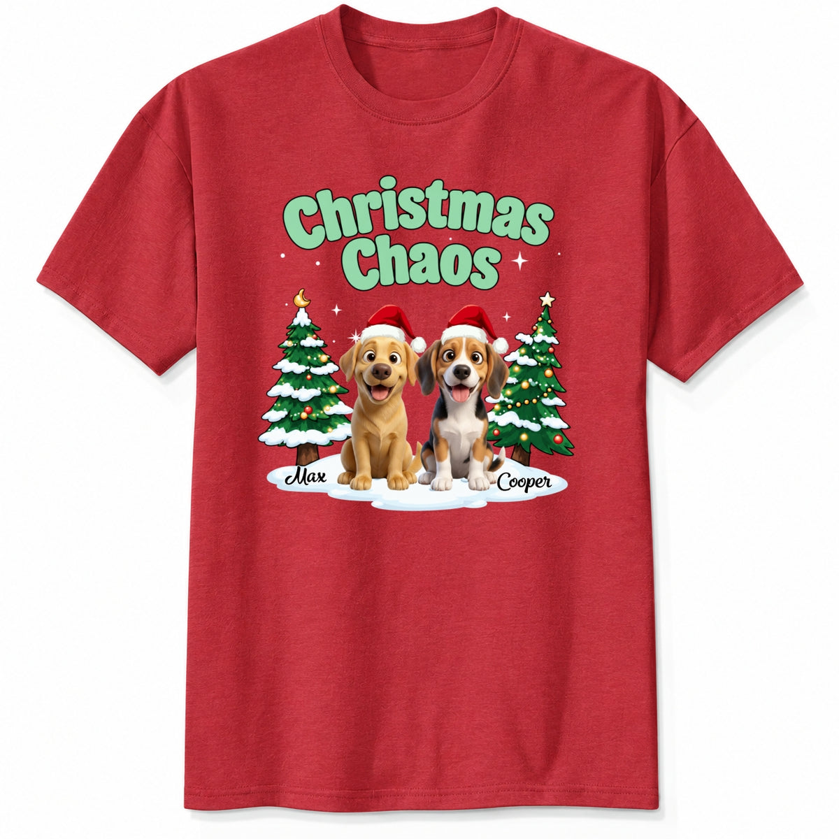 Funny Personalized Multi-Dog Christmas Shirt, Custom Pet Christmas Chaos Holiday T-Shirt FSDM82