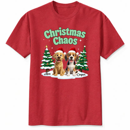 Funny Personalized Multi-Dog Christmas Shirt, Custom Pet Christmas Chaos Holiday T-Shirt FSDM82