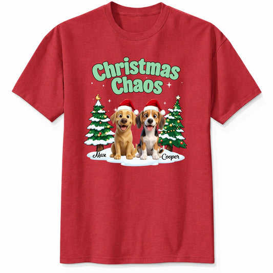 Funny Personalized Multi-Dog Christmas Shirt, Custom Pet Christmas Chaos Holiday T-Shirt FSDM82
