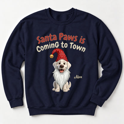 Santa Paws Is Coming To Town Funny Custom Dogs Christmas Standard Crew Neck Sweatshirt FSDM113