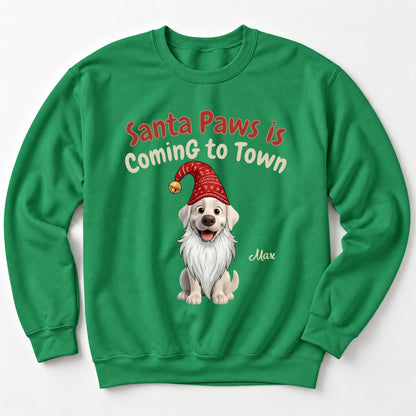 Santa Paws Is Coming To Town Funny Custom Dogs Christmas Standard Crew Neck Sweatshirt FSDM113