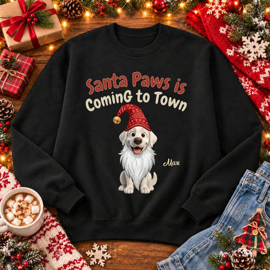 Santa Paws Is Coming To Town Funny Custom Dogs Christmas Standard Crew Neck Sweatshirt FSDM113