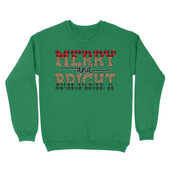 Merry and Bright Christmas Sweatshirt, buffalo plaid and leopard print Xmas Shirts FFS - IPHW1926