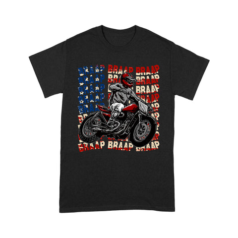 Patriotic Motorcycle Men T-shirt - Braap American Flag Biker Tee - Cool Motocross Racing Shirt| NMS252 A01