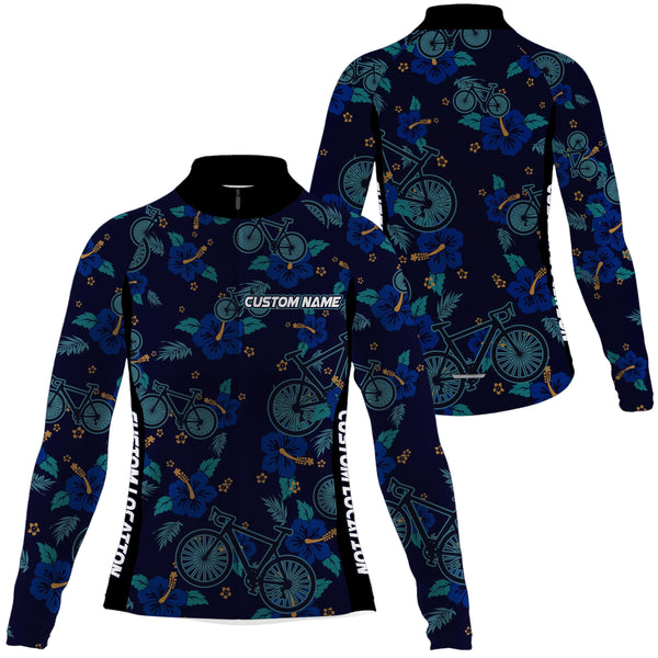 Floral Women cycling jersey 3 pockets Anti-UV reflective shirt Custom name long short sleeve Gear| SLC127