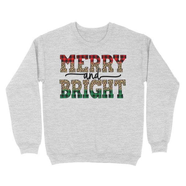 Merry and Bright Christmas Sweatshirt, buffalo plaid and leopard print Xmas Shirts FFS - IPHW1926