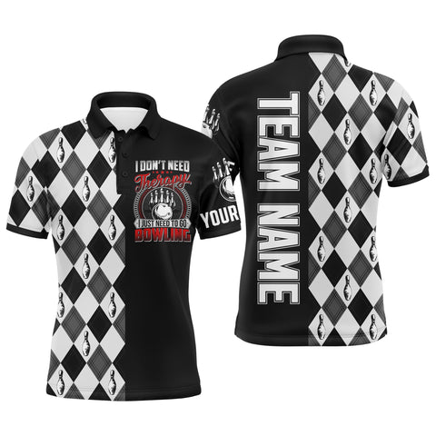 Personalized Bowling Men Polo Shirt Black & White Argyle Bowlers Custom Team Short Sleeves Jersey NBP17