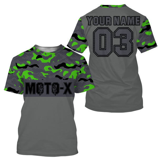 Green youth Motocross jersey for boys girls custom UPF30+ MX camo racing off-road motorcycle shirt PDT76