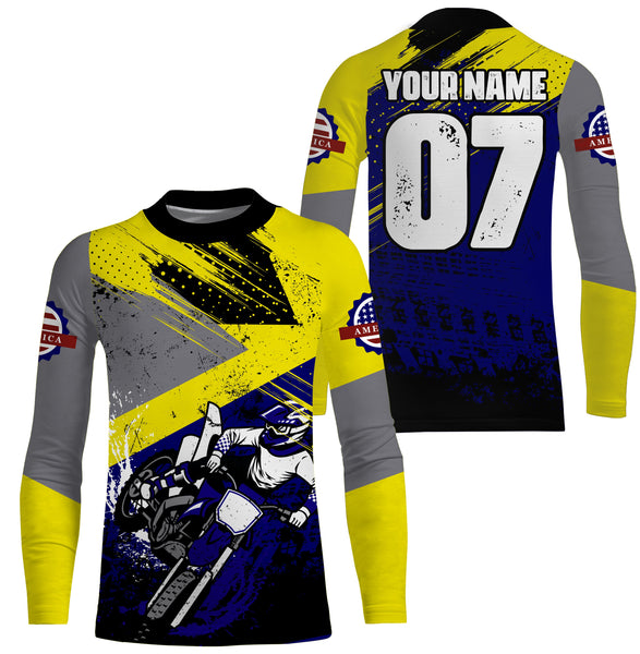 Kids youth adult jersey for dirt bike custom UV blue Motocross racing shirt off-road motorcycle PDT100