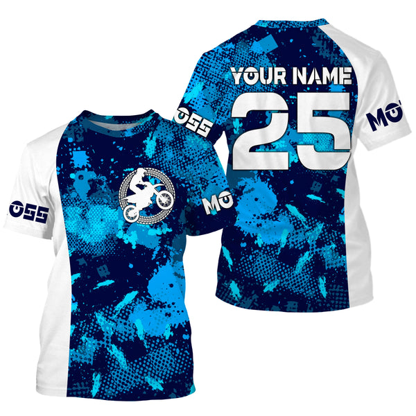 Personalized blue MX jersey extreme UPF30+ kid youth adult Motocross off-road motorcycle shirt PDT70