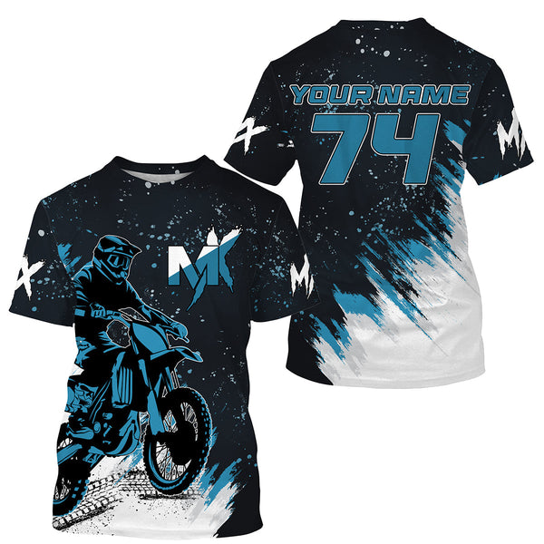 Blue customizable youth MX jersey UPF30+ dirt bike men women kid off-road racing motorcycle shirt PDT59