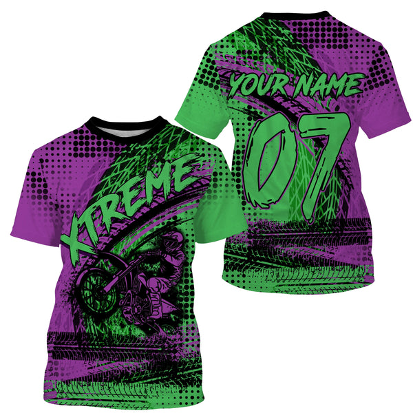 Green adult kid youth personalized MX jersey Motocross shirt UPF30+ dirt bike xtreme motorcycle PDT29