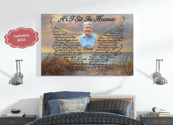 Personalized Memorial Canvas for Loss of Loved One As I Sit In Heaven Sympathy Gift Remembrance VTQ95
