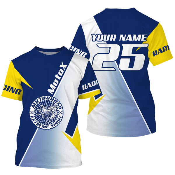 MX personalized dirt bike racing jersey yellow blue shirt men women kid UPF30+ off-road motorcycle PDT89