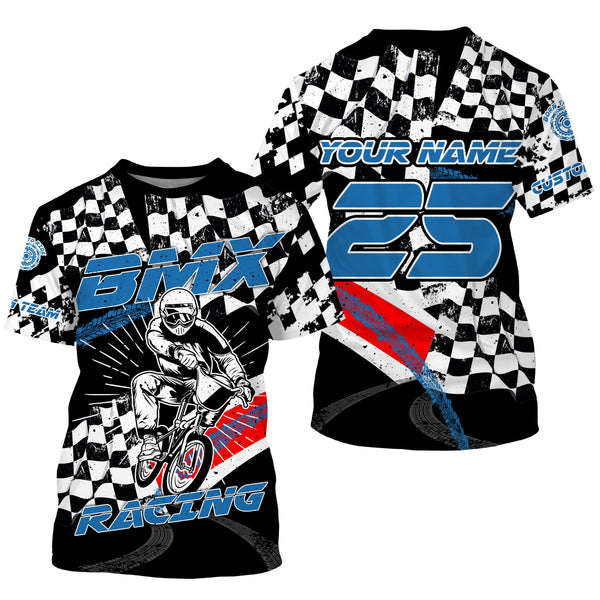 Custom Blue BMX racing jersey UPF30+ racing flag extreme Kid Adult shirt Cycling gear| SLC103