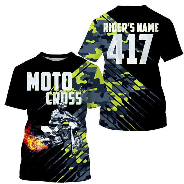 Custom Motocross kid men women UPF30+ jersey for MX camo green dirt bike off-road racing shirt PDT82