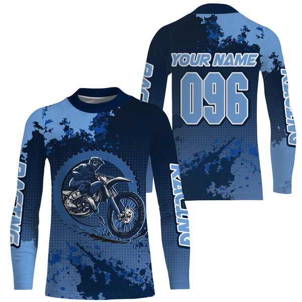 Custom Motocross racing jersey UV protective blue dirt bike for youth men women motorcycle shirt PDT25