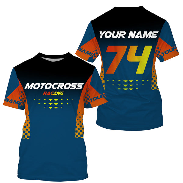 Motocross racing custom jersey UPF30+ men women kids blue dirt bike offroad motorcycle outfits NMS1010