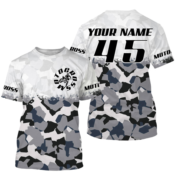 Customizable dirt bike jersey youth adult kid UPF30+ Motocross white camo racing motorcycle shirt PDT83