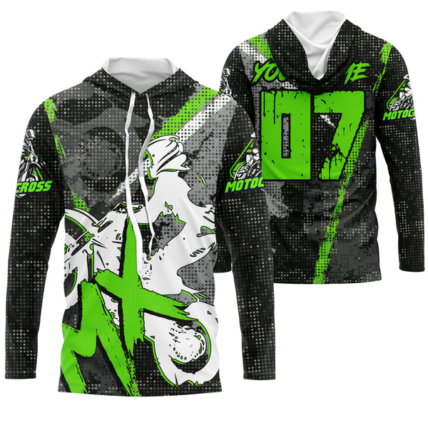 Kids boys girls custom Motocross off-road jersey green UPF30+ xtreme MX dirt bike shirt motorcycle PDT191