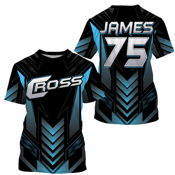 Blue kid adult youth Motocross jersey personalized UV protective MX biker cross motorcycle shirt PDT36