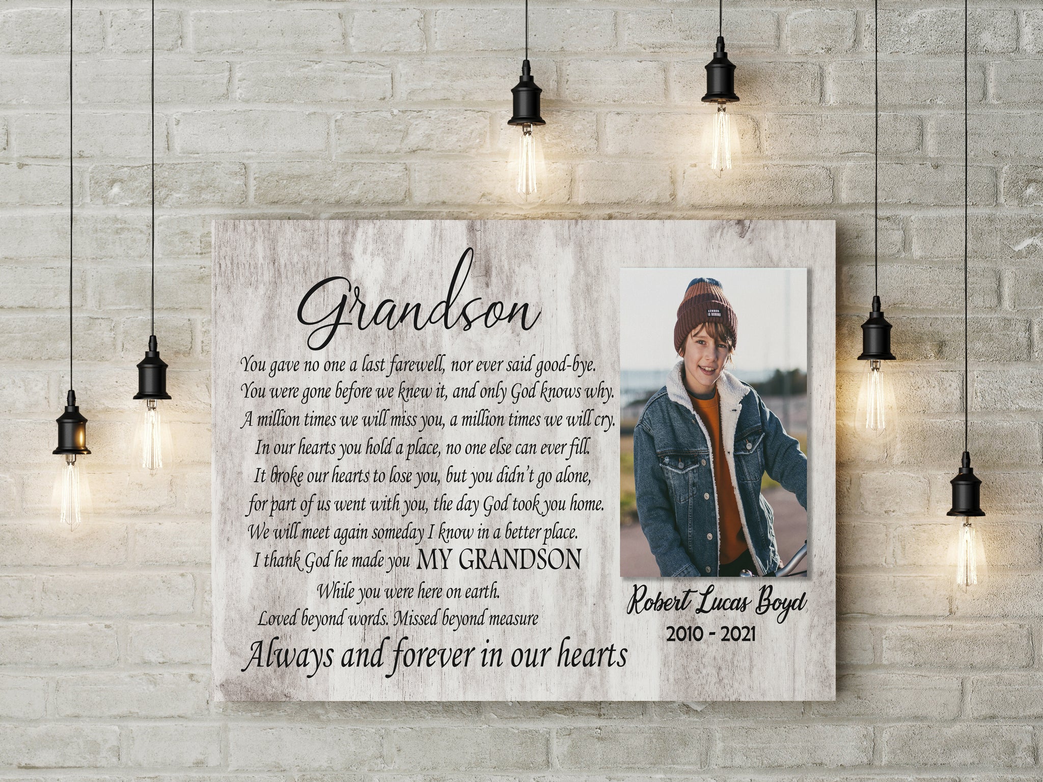 Grandson Memorial Canvas - Personalized Memorial Gift for Loss of Grandson Sympathy Gift In Memory of Grandson Remembrance Canvas Bereavement Condolence Keepsake Gift for Grandson - JC752