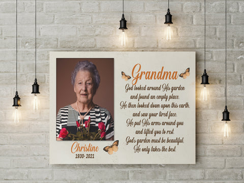 Grandma Remembrance - Personalized Memorial Canvas| Angel Grandma in Heaven, Memorial Gift for Loss of Grandmother, In Memory Sympathy Canvas, Bereavement Gift| N2338