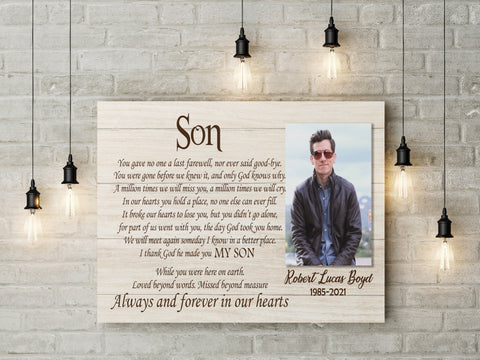 Son Remembrance Canvas - Personalized Son Memorial Gift Sympathy Gift for Loss of Son In Loving Memory of Son In Heaven Son Bereavement Son Remembrance Keepsake Gift - JC750