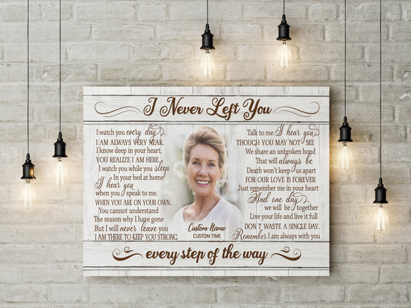 Personalized Memorial Canvas - I Never Left You Canvas Memorial Gift for Loss of Loved One Sympathy Gift for Loss of Wife Husband Father Mother In Memory of Someone in Heaven - JC773