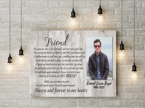 Friend Memorial Canvas - Personalized Memorial Gift for Loss of Friend Sympathy Gift In Loving Memory of Friend Remembrance Keepsake Friend Bereavement Condolence Gift - JC751