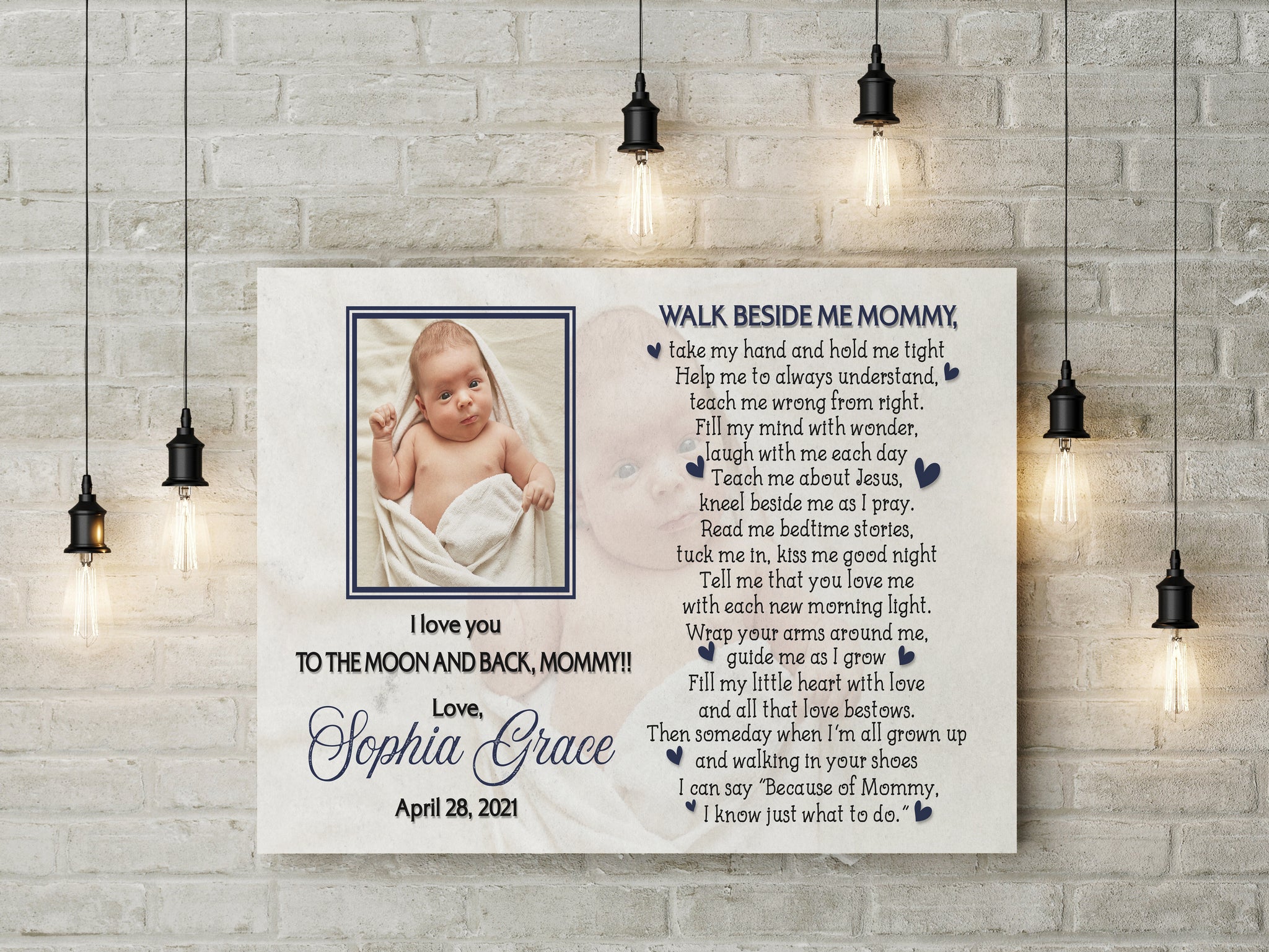 New Mom Canvas Custom Baby Photo, Walk Beside Me Mommy, First Mother's Day Gift, 1st Time Mother Canvas| N2467