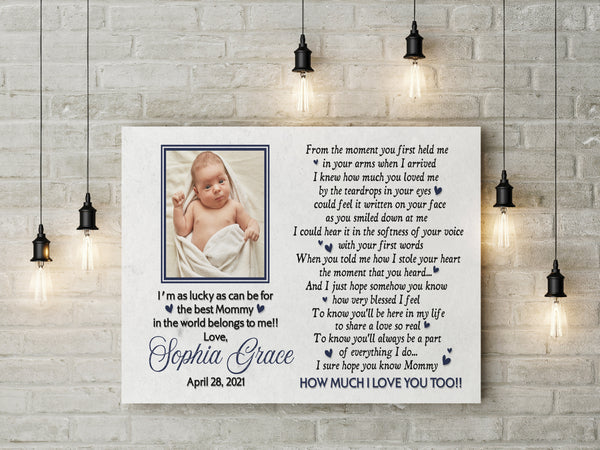 New Mom Canvas Custom Baby Photo, Best Mommy in The World, First Mother's Day Gift, 1st Time Mother| N2466