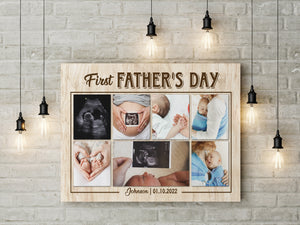 First Father's Day Canvas| Custom Baby Photo Collage Wall Art| New Dad, Dad To Be, 1st Time Dad Gift| JC878