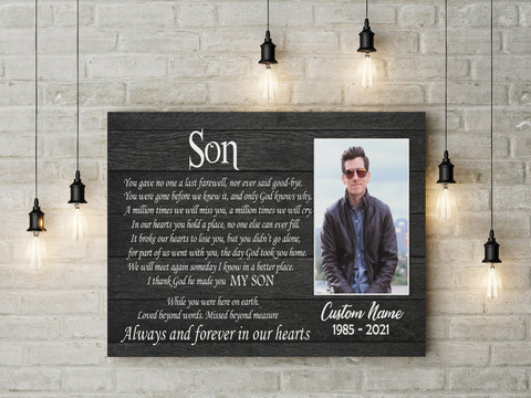 Son Memorial Canvas| Personalized Son Memorial Gift, Sympathy Gift for Loss Son, Son Remembrance Keepsake| JC880