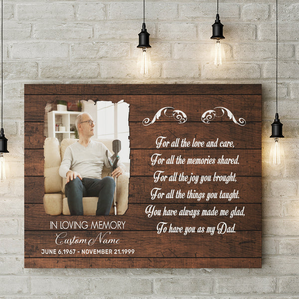 Personalized Dad remembrance canvas, Bereavement loss gift for father picture frame, Dad in heaven CNT03