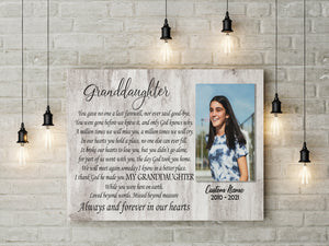 Granddaughter Memorial Canvas - Personalized Memorial Gift Sympathy Gift for Loss of Granddaughter In Loving Memory of Granddaughter Remembrance Canvas Bereavement Condolence - JC754