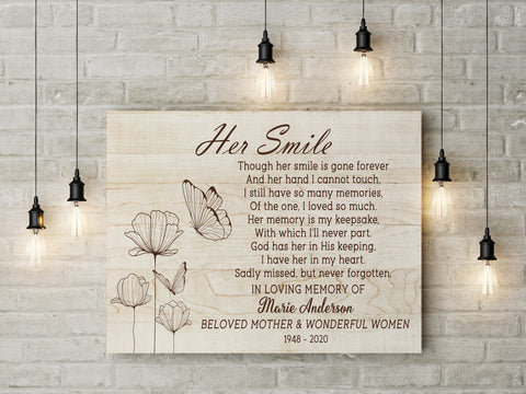 Memorial Canvas - Her Smile Memorial Wall Art Personalized Butterfly Memorial Canvas Sympathy Gift for Loss of Loved One Mother Wife Sister In Loving Memory - JC761