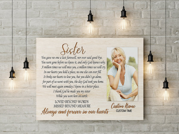 Sister Remembrance Canvas - Customized Memorial Canvas Memorial Gift Sympathy Gift for Loss of Sister In Loving Memory of Sister in Heaven Sister Bereavement Condolence Gift - JC747