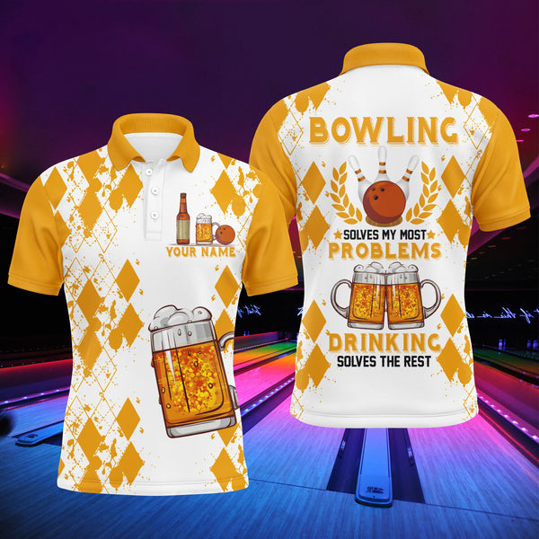 Funny Beer Bowling Men Polo Shirt, Personalized Team Short Sleeves Men Bowlers Jersey NBP18