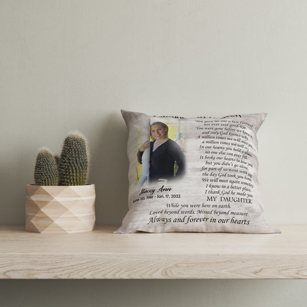 Daughter Memorial Personalized Pillow| Sympathy Gift for Loss of Daughter, Daughter Remembrance| JPL50