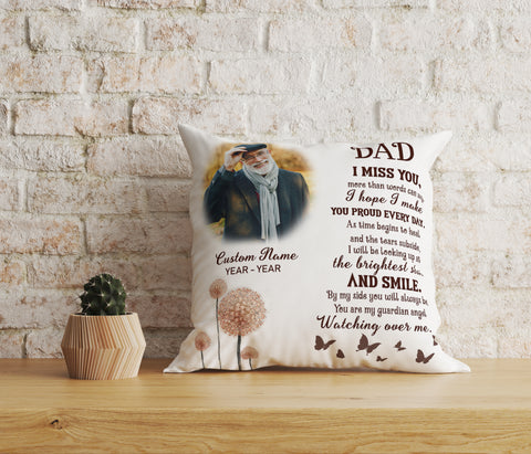 Dad Memorial Pillow Personalized Remembrance for Loss of Father in Heaven Sympathy Gift 1-sided Print| NPL64