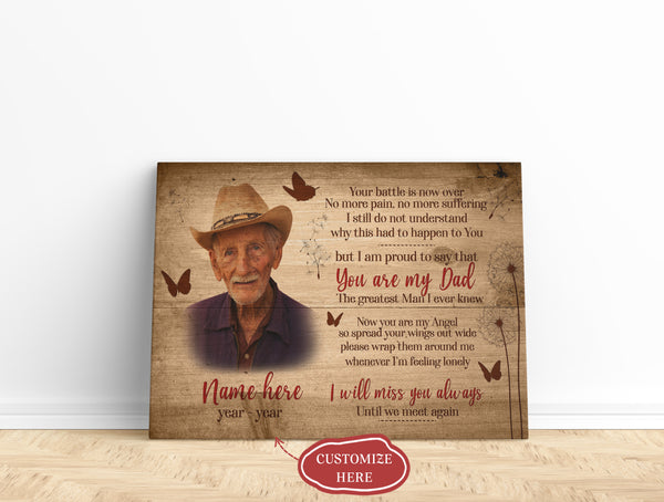 Personalized Canvas| Your Battle Is Now Over Wall Art Canvas| In Loving Memory of Mom, Dad| Memorial Custom Gift for Mother, Father in Heaven| Sympathy Gifts for Loss of Father, Mother| T104