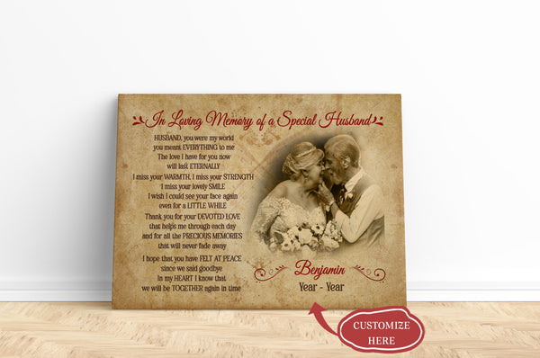 Personalized Canvas| In Loving Memory of Special Husband| Sympathy Gift Peaceful Remembrance Canvas, Memorial Deepest Sympathy for Loss of Husband, Loss of Wife, Mother, Father| T170