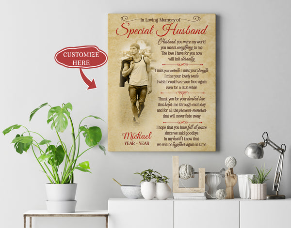 Personalized Canvas| In Loving Memory of Special Husband| Sympathy Gift Peaceful Remembrance Canvas, Memorial Deepest Sympathy for Loss of Husband, Loss of Wife, Mother, Father| T169